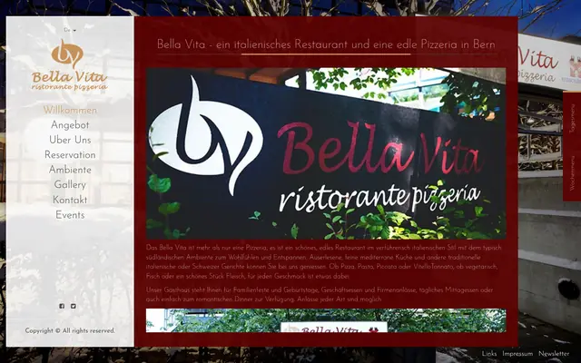 Screenshot of the Ristorante Bella Vita website
