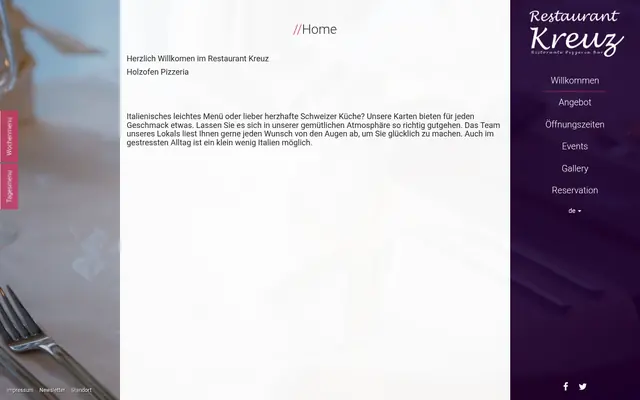 Screenshot of the Gasthof Kreuz Uetendorf website